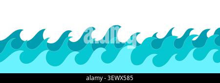 High blue ocean waves crest border. Sharp sea water surf ripple pattern background. Stylized dynamic marine element for windsurfing, summer beach Stock Vector