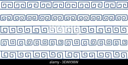 Ancient Greek doodle seamless border. Rome hand drawn meander ornament line. Doodle decoration ancient pattern fret. Greek ethnic repeat stripe Stock Vector