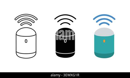 Smart speaker voice assistant icon set outline silhouette and color vector isolated on white background Stock Vector