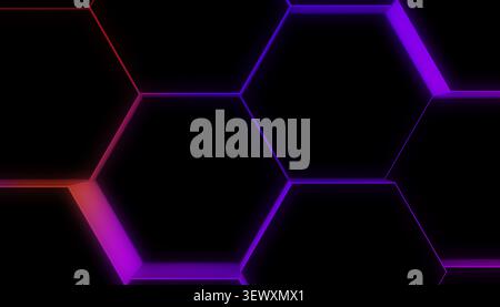 Modern abstract hexagonal grid with glowing neon lines creating an illuminated technological background backdrop Stock Photo