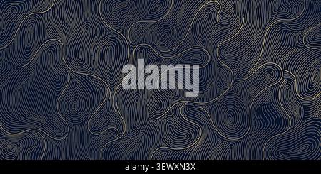 Luxury abstract wood grain pattern, elegant golden line waves, organic tree textures, Japanese design. Wallpaper, packaging, wine labels, branding Stock Vector