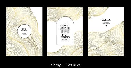 Premium abstract line gala invites, background with elegant golden lines, geometric waves, luxury organic style. Award ceremonies, VIP events Stock Vector