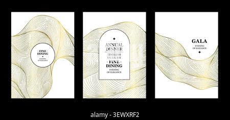 Premium abstract line gala invites, background with elegant golden lines, geometric waves, luxury organic style. Award ceremonies, VIP events Stock Vector