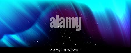Aurora borealis lights in northern starry sky with vibrant green and purple gradient realistic vector background. Magical polar night atmosphere, abstract winter arctic bg with neon light Stock Vector