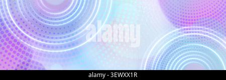 Gradient tech grey background with abstract pattern, spheres, halftones and neon circle lines. Vector futuristic graphic design with glowing digital geometric shapes and dynamic wave effect. Stock Vector