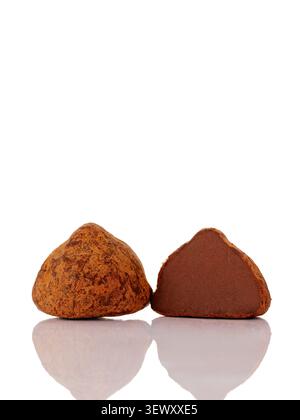 Gourmet chocolate truffles one cut in half Stock Photo