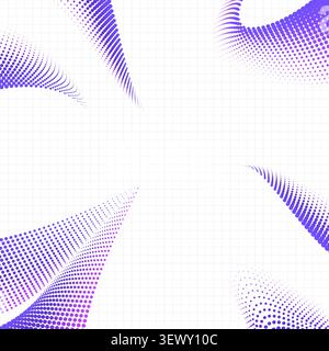 Abstract Purple Halftone Wave on White Background with Grid Lines Stock Vector