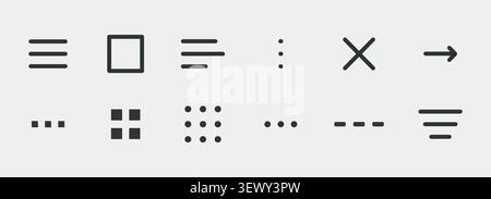 Hamburger menu button set, interface site navigation icons. Minimal dropdown navigation bar. Clean burger button design for mobile app interface with dropdown list functionality and UI elements. Vector illustration Stock Vector