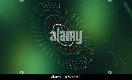 Surveillance system displaying facial recognition data in a dark setting Stock Photo