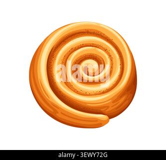 Sweet cinnamon bun, Danish roll bakery, swirl sugar pastry cookie with spiral layers of dough and cinnamon sugar filling. Isolated cartoon dough dessert, bakery food for cafe menu and culinary recipe Stock Vector