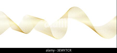 Abstract luxury golden line wave. Premium guilloche background texture with elegant golden flow and multiple parallel thin lines on white background for bank note security or VIP invitation covers Stock Vector