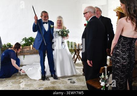 Happy mature couple celebrating their wedding in style 2026 Stock Photo