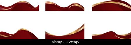 Elegant gold wave design with flowing curves and decorative corner elements, abstract vector background set. Luxury red and golden borders for certificates, invitations, and premium frame templates Stock Vector