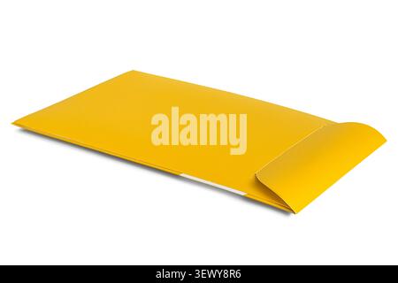 Blank yellow closed packet lying on white background Stock Photo