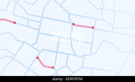 City Map with Road Closed Signs and Construction Barriers Blocking Streets in Urban Area Stock Vector