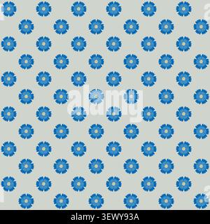 Ditsy Blue Blossom Folk Motif Stock Vector