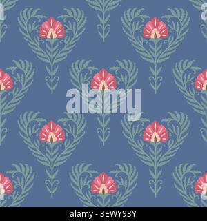 Dark Blue Floral Heart Damask Stock Vector