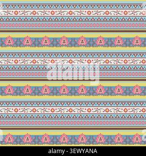 Vibrant Horizontal Floral Geometric Stripe Motif Stock Vector
