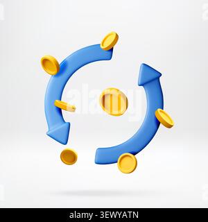 3d circular arrows with floating golden coins. Stock Vector