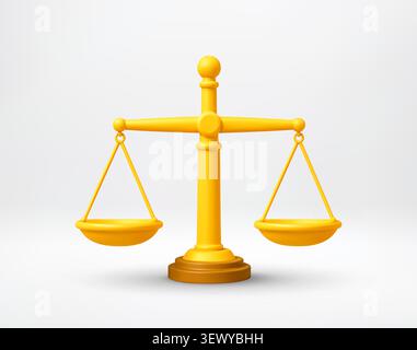 Yellow scale of justice 3D icon. Stock Vector