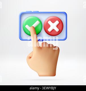 3D hand touching green check mark on phone Stock Vector