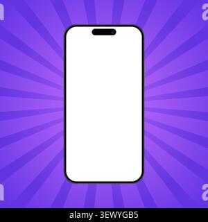 Blank Smartphone Screen Mockup on Purple Sunburst Background. Mobile Phone Template for Social Media Advertisement. Vector Illustration Stock Vector