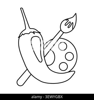 Spicy chili pepper black vector graphic features artist palette. Abstract stroke vegetable complements modern creative studio. eps 10 Stock Vector