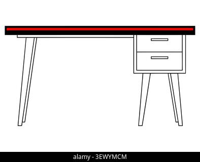Modern Wooden Office Desk with Drawers Outline Vector Design Stock Vector