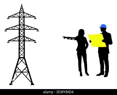 Power Transmission Tower and Electrical Engineers Vector Icon Stock Vector