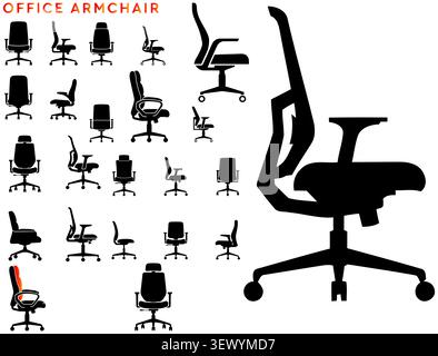 set of silhouettes of chairs, Modern Office Armchair Chair Silhouette Vector Icon Design Stock Vector