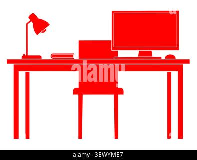 Modern Office Workspace Desk with Computer Minimal Icon Design Stock Vector