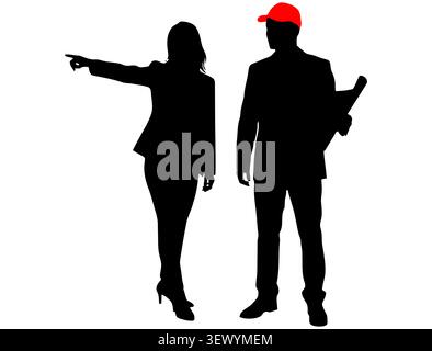 Construction Engineer Team Silhouette Flat Vector Design Icon Stock Vector