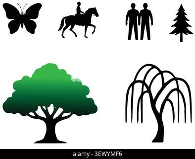 set of trees, Nature and Lifestyle Silhouette Vector Icon Collection Set Stock Vector