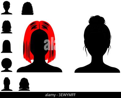 Women's Hairstyle Silhouette Set Female Hair Vector Icons Stock Vector