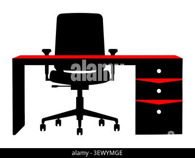 Executive Office Desk and Chair Flat Vector Workspace Icon Stock Vector