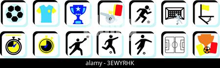 Football flat vector icon set representing tournament gameplay referee decisions and sporting victory Stock Vector