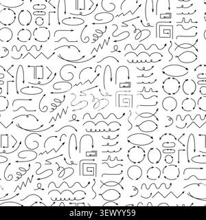 UI Arrows Doodle Seamless Pattern. Hand Drawn Pointers, Direction, Cursor on White Background. Website Design. Minimalist Line Art Scribbles Continuou Stock Vector
