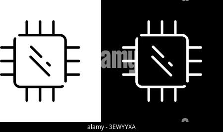 Microchip Circuit Board Line Icon Set. Technology, Computing, And Electronics Outline Symbol Collection. Semiconductor And Processor Design. Editable Stock Vector