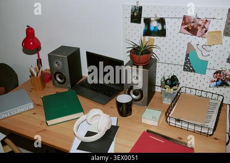 Home Office Desk Setup Supporting Remote Work and Creative Planning Stock Photo