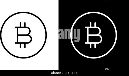 Bitcoin Cryptocurrency Symbol Line Icon Set. Digital Currency, Blockchain Technology, And Virtual Money Outline Symbol Collection. Financial Stock Vector