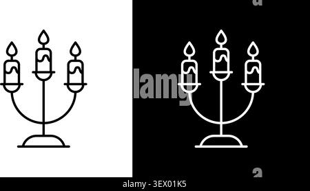 Candelabra With Three Candles Line Icon Set. Elegant Lighting, Home Decor, And Ambiance Creation Outline Symbol Collection. Vintage Style. Editable Stock Vector