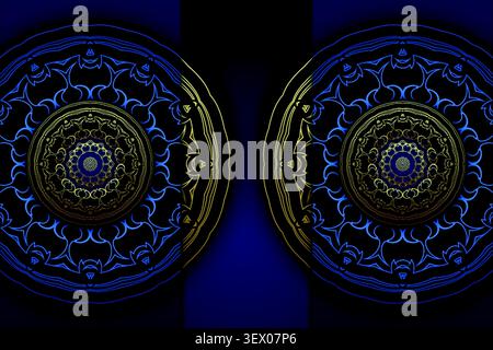 premium blue background with gold mandala Stock Vector