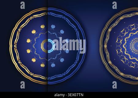 seamless blue gold mandala ornament design Stock Vector
