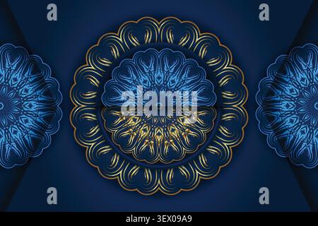 abstract luxury mandala gold navy background Stock Vector