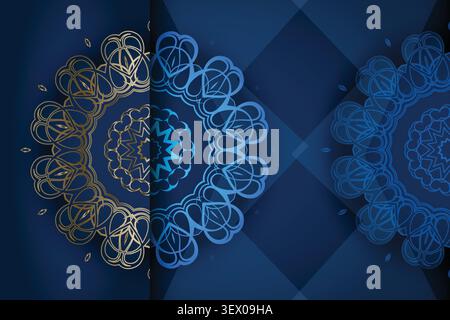 royal gold blue ornamental mandala wallpaper Stock Vector