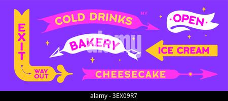 Arrow, signboard, direction. Bright colorful arrow Stock Vector