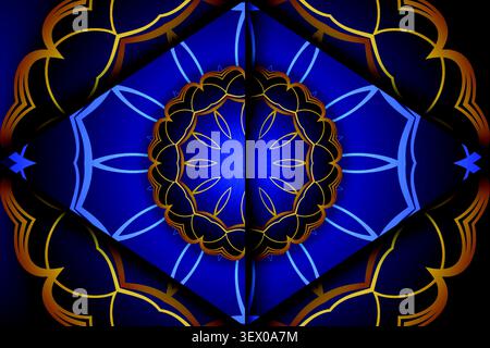 ornate geometric gold blue pattern design Stock Vector
