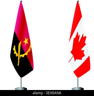 Angola and Canada flags on flagpoles for official ceremonies and meetings, transparent background vector Stock Vector