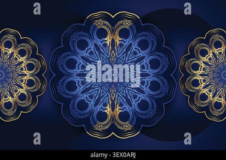 elegant geometric mandala gold blue backdrop Stock Vector