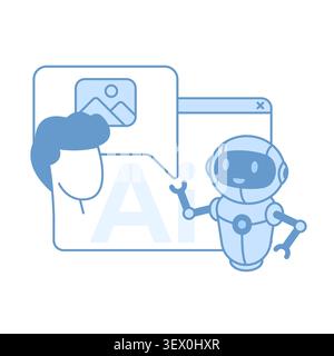 AI robot assistant analyzing image content Stock Vector